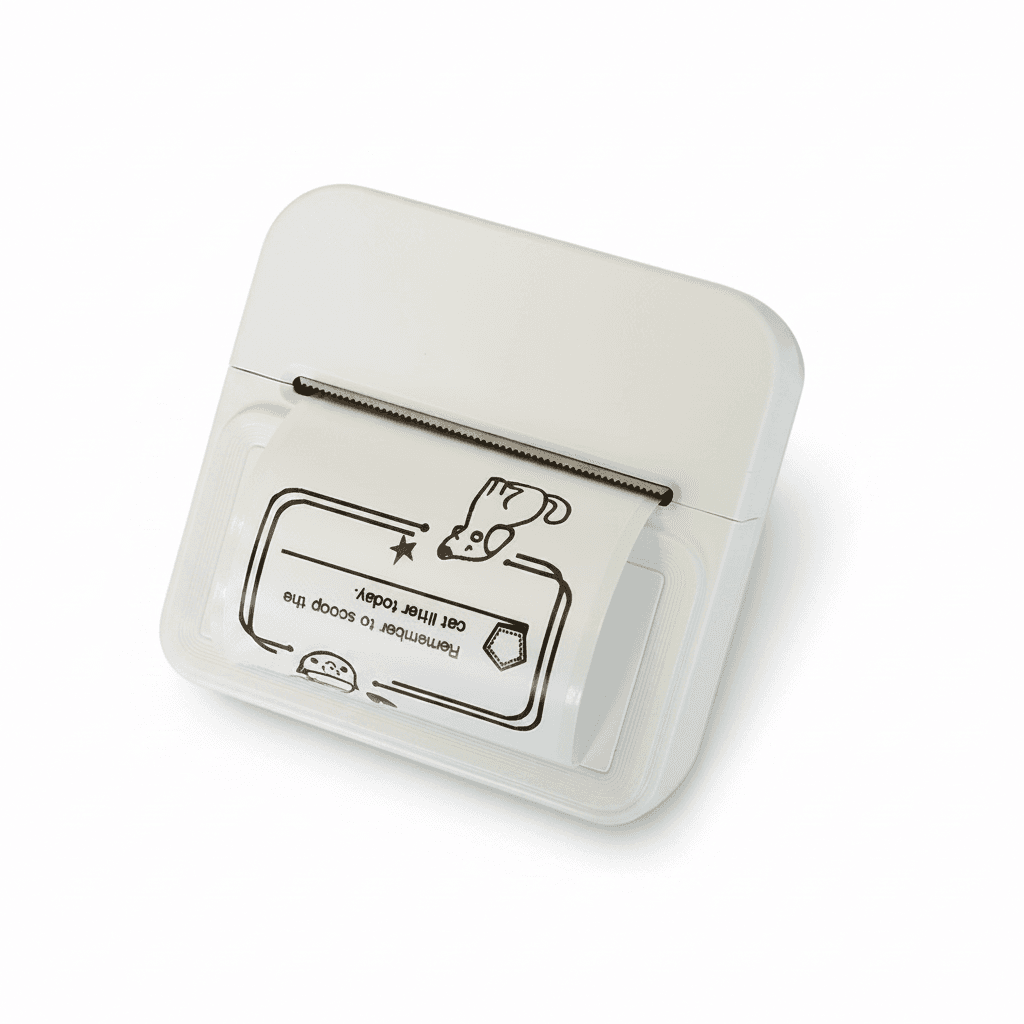 Label printer, a compact white device.