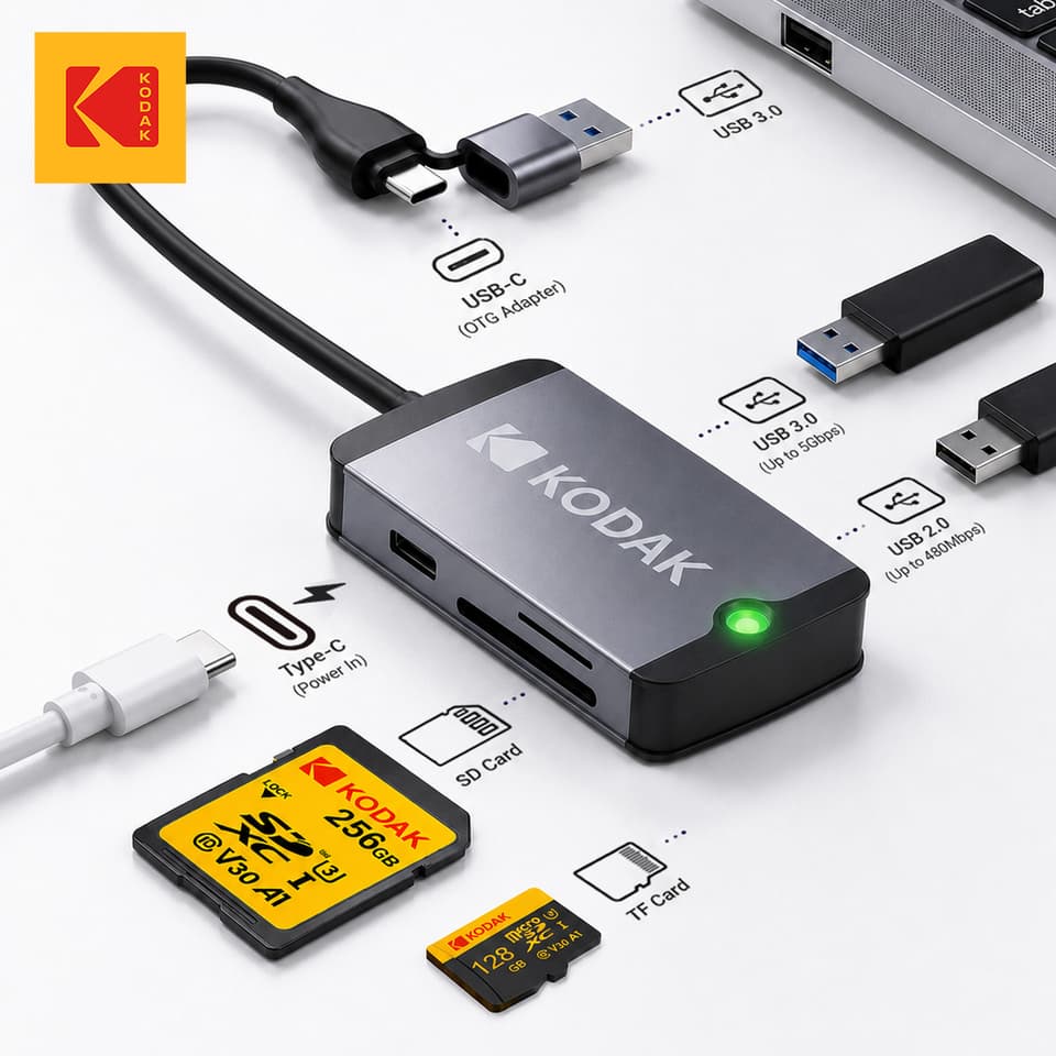 KODAK USB C Hub with USB3.0 and MicroSD Card Adapter, a versatile sd card reader.