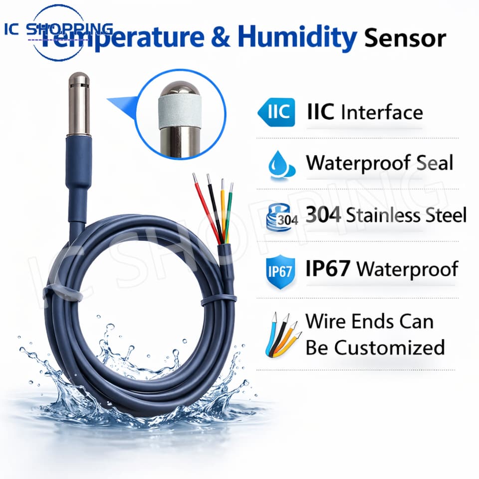 SHT40 temperature humidity sensor, a robust stainless steel I2C pt100 sensor probe.