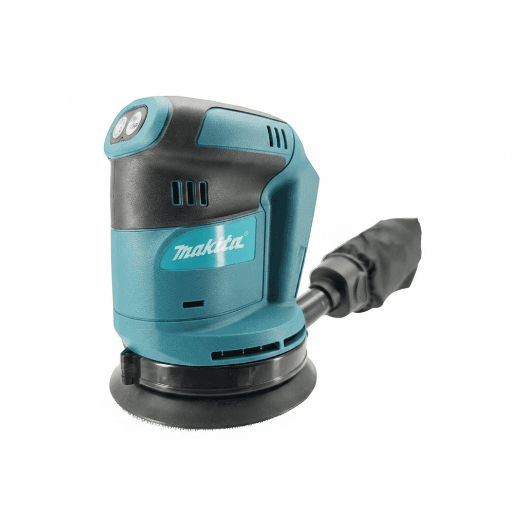 Makita DBO180Z 18V cordless random orbital sander, ideal for DIY and professional woodworking.