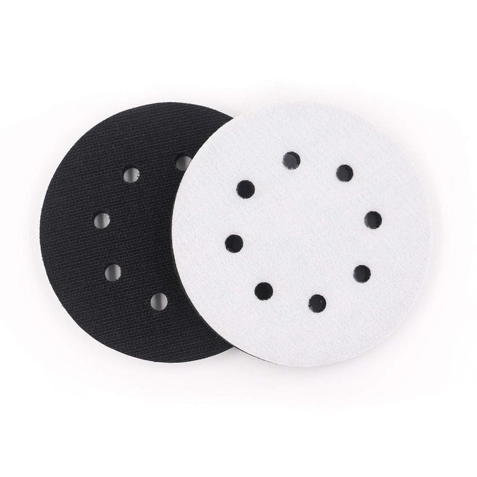 Soft density 5-inch 8-hole interface pads, hook and loop sander backing pad for polishing metal, wood, and car surfaces.