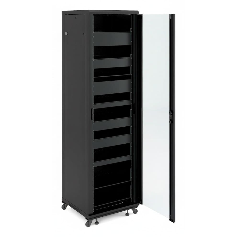 23 Inch 48U Freestanding Outdoor Server Rack for medium voltage network equipment, featuring a robust steel cabinet with lockable doors.