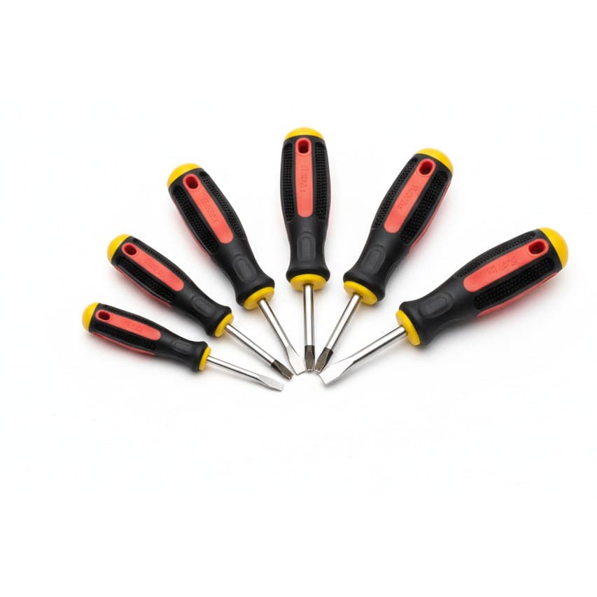 Insulated magnetic screwdriver set with cross and slotted bits for electricians, a multifunctional hand tool kit in a durable case.