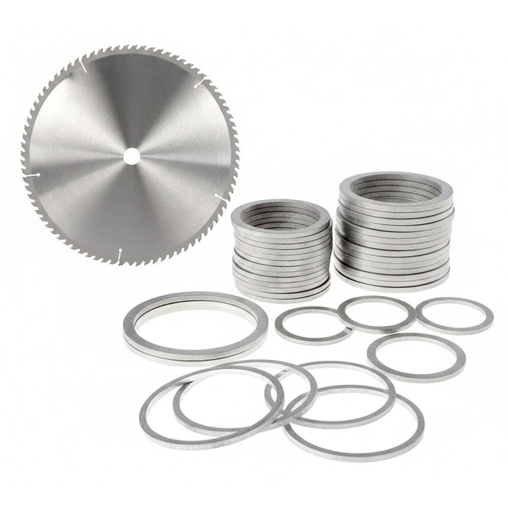 Premium reducing ring set for circular saw blades, includes 16mm to 32mm adapters for secure fit on various arbors.