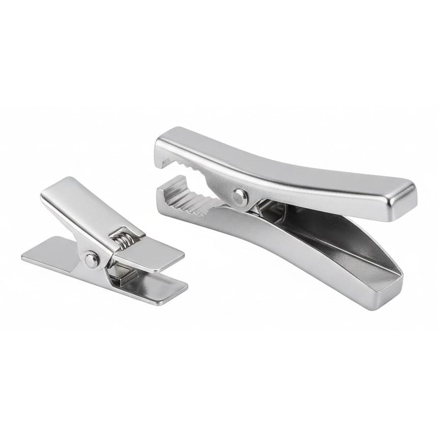 Stainless steel garment clips and elastic band clamp set for sewing, cross stitch, and DIY fabric projects.