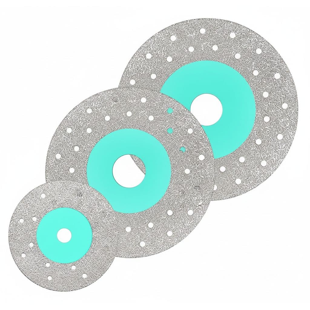 LEXOMESH ultra-thin 1-piece cutting disc for marble, tile, and glass, showing multi-hole design and 75/115/125mm sizes.