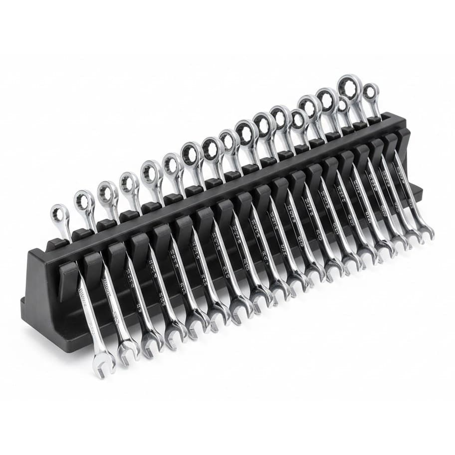 Ratcheting Wrench Set | 24-Piece SAE & Metric | Cr-V Steel | Tool Organizer Rack
