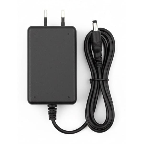DC12V 2A waterproof power adapter with EU plug for CCTV cameras, featuring universal AC100-240V input and a 5.5x2.1mm DC output plug.