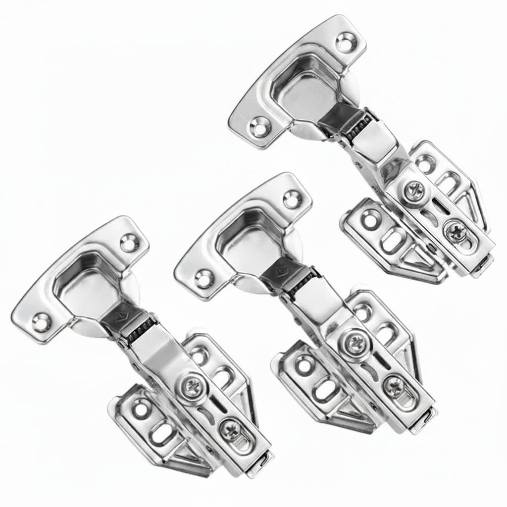 Frameless cabinet door concealed hinges with soft-close function, compatible with full overlay, half overlay, and inset doors.