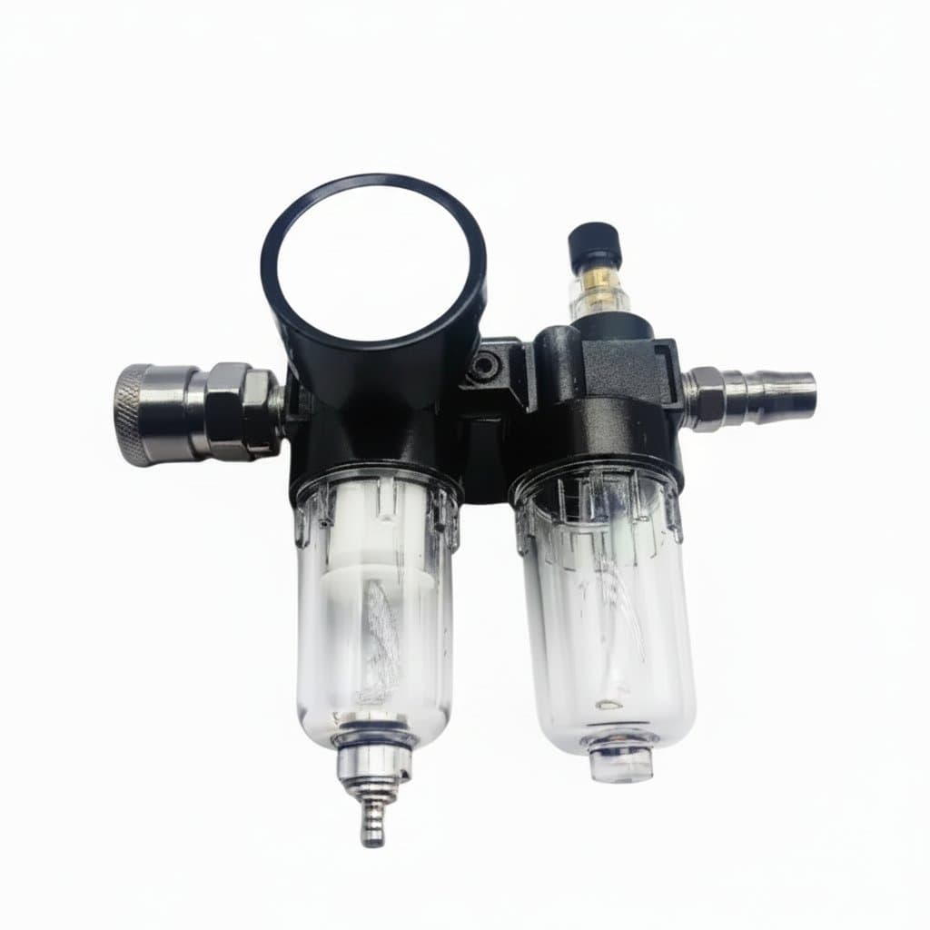 AFC2000 G1/4 air compressor filter separator with pressure reducing valve, removes oil and water from pneumatic systems.
