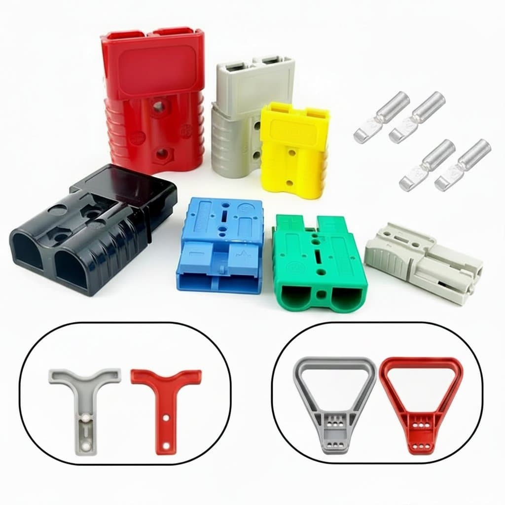 4Pcs Anderson Plug 50A and 120A 2-pin power connector set for high-current battery charging and power connections in red and black.