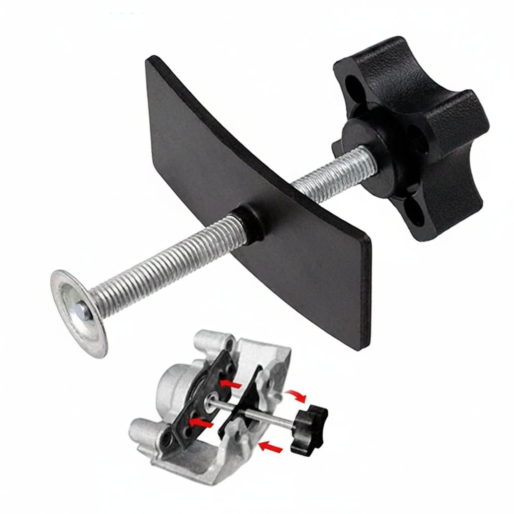 A silver piston rewind tool for car disc brake pad caliper maintenance, essential for brake pads and rotors service.