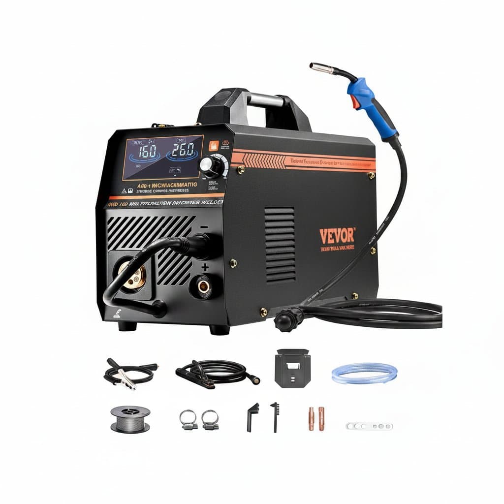SucceBuy 4-in-1 MIG welding machine with LCD screen, featuring 160A/200A power and IGBT inverter for multi-process welding.
