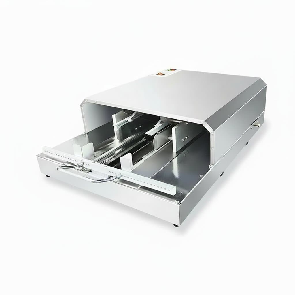 Zonesun ZS-A3DP1 semi-automatic perfume box wrapping machine with two-side cellophane film, on a factory workbench.