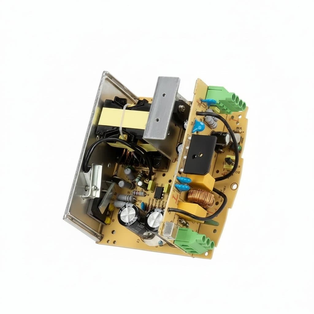 Industrial DIN rail mounted switch power supply unit with 75W to 240W output, selectable 12V, 24V, or 48V DC for control panels