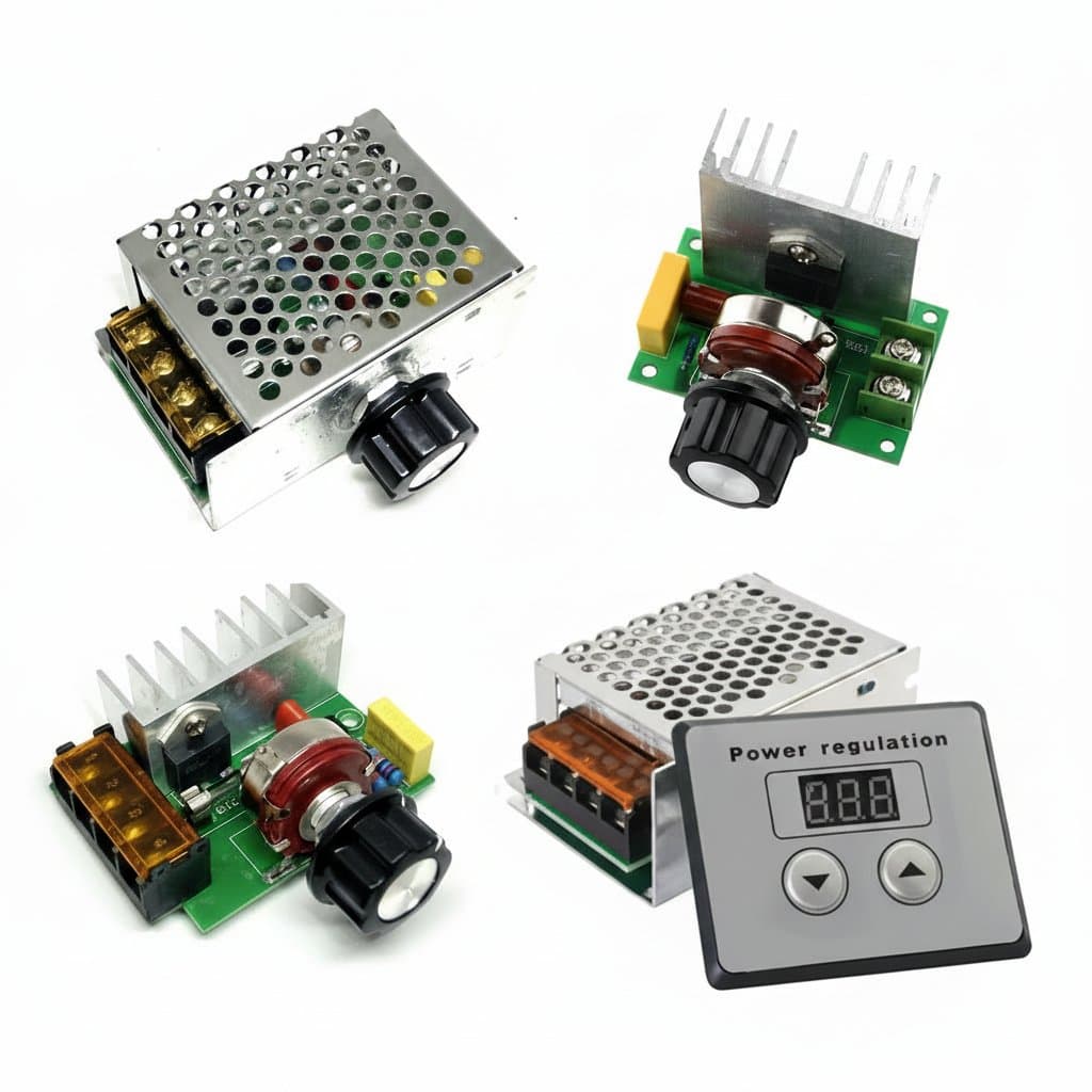 HR brand 4000W 220V high power electronic voltage regulator with SCR speed control and thermostat for industrial machinery.