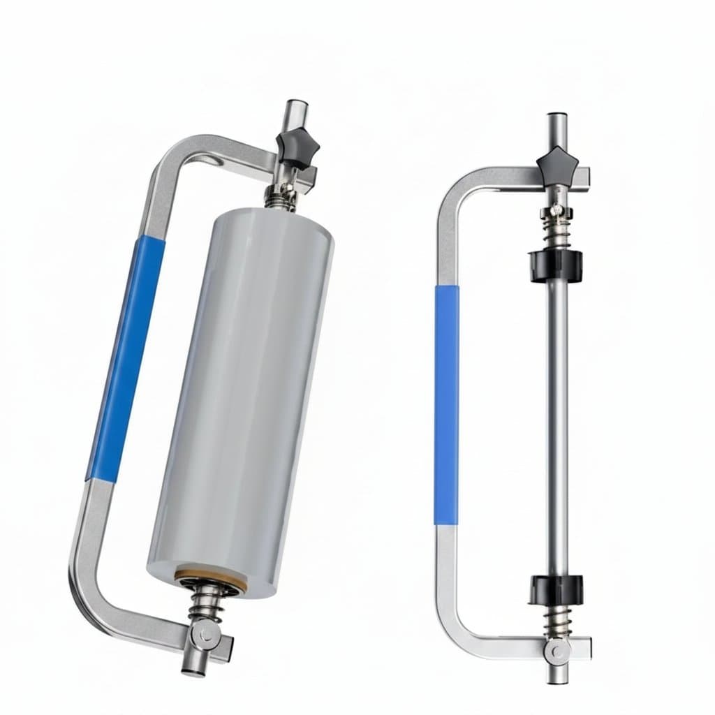 Professional manual film puller for wrapping film packaging, featuring a durable rack handle and stretching film rack for secure pallet loads.