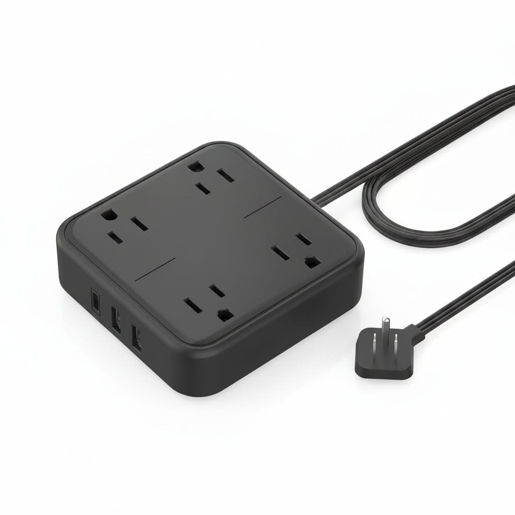 TESSAN Flat Extension Lead | 5ft Cord with USB-C | AC Outlets & Network Filter