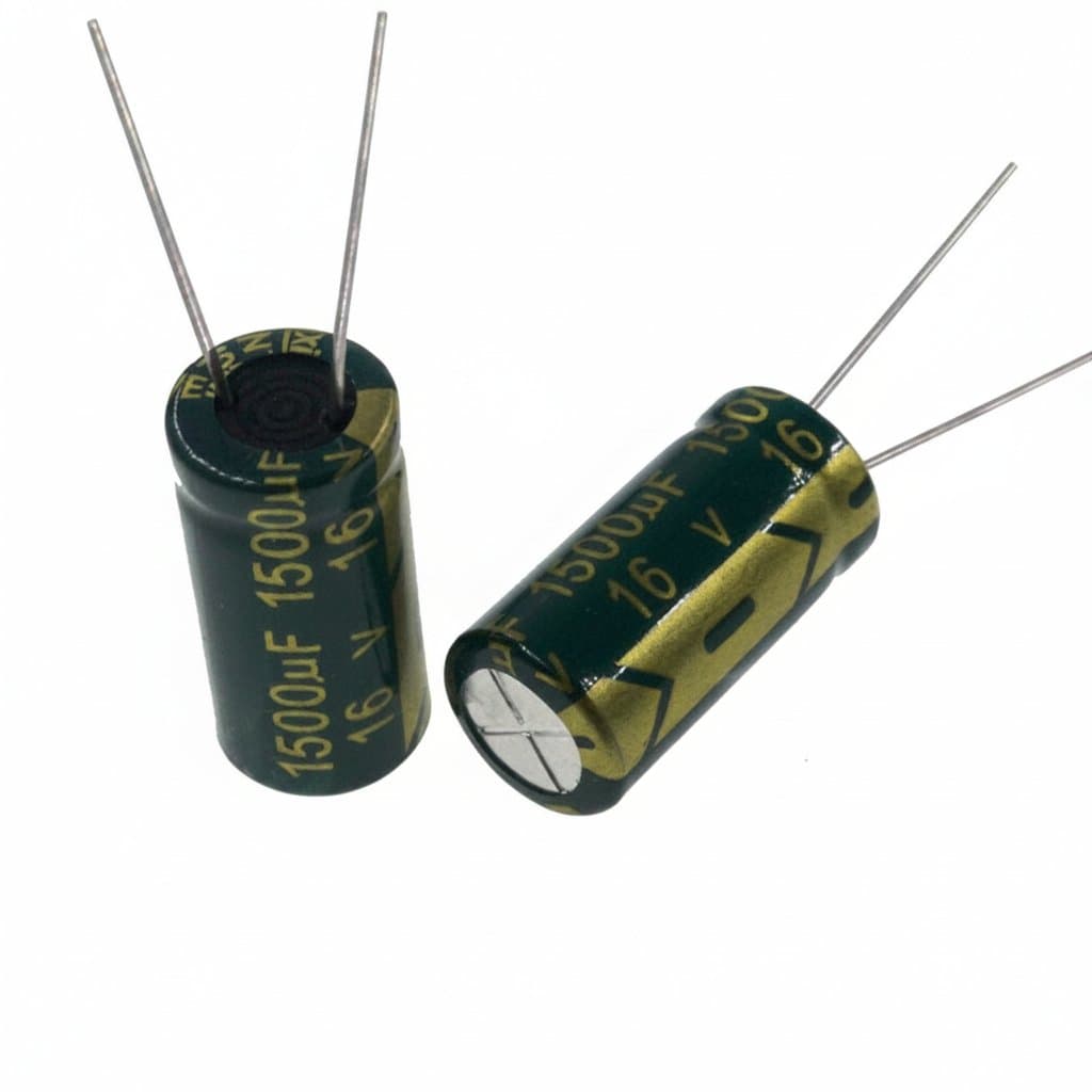 DIP aluminum electrolytic capacitor assortment with voltage ratings from 10V to 100V and capacitance values from 10uF to 4700uF.