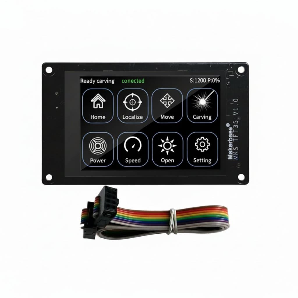 Makerbase MKS TFT35 touch screen CNC controller for GRBL, an offline LCD display upgrade for router engraver and wood carving machines.