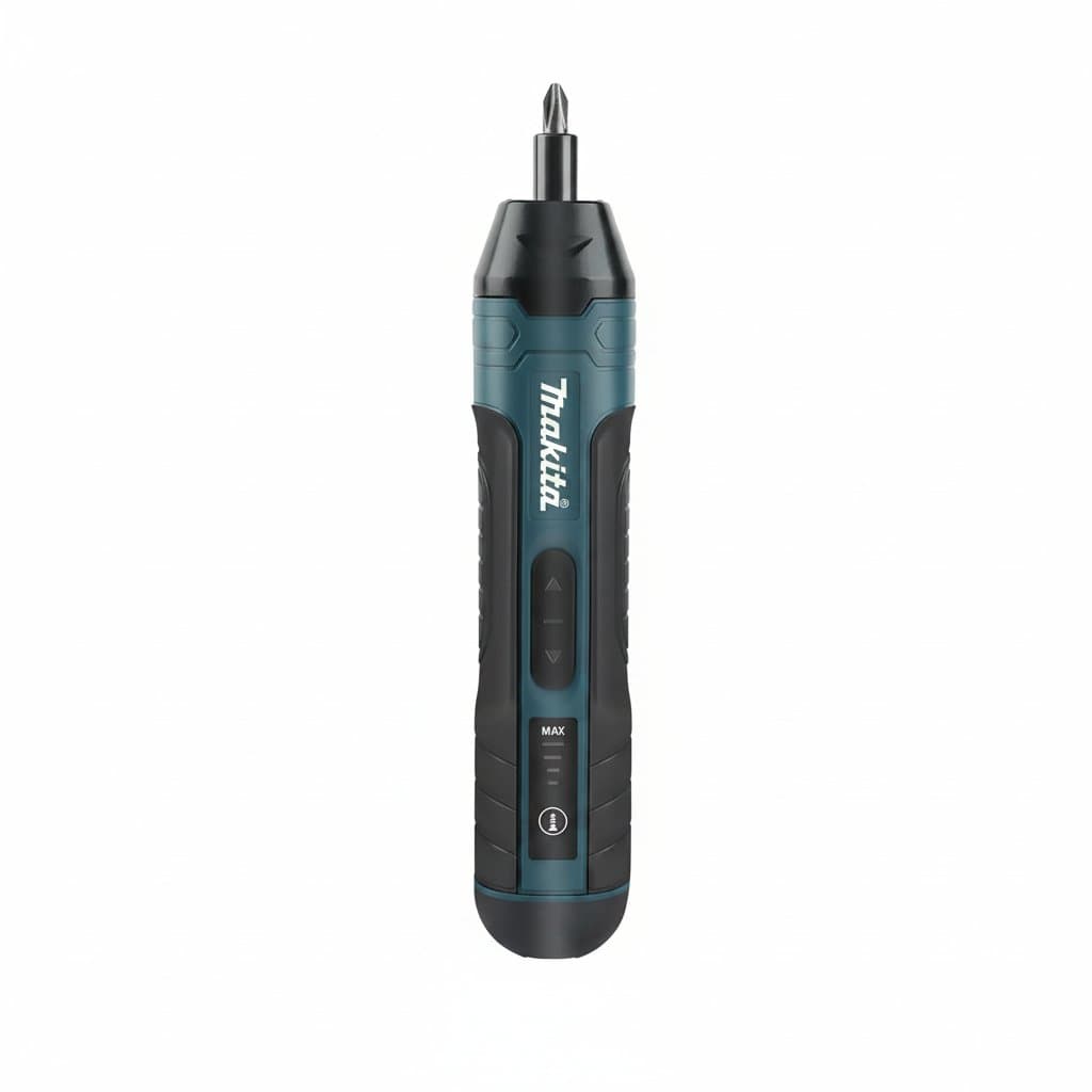 Makita cordless screwdriver with 3.6V output, 280 RPM speed, and 1/4-inch hex chuck for light-duty fastening tasks.