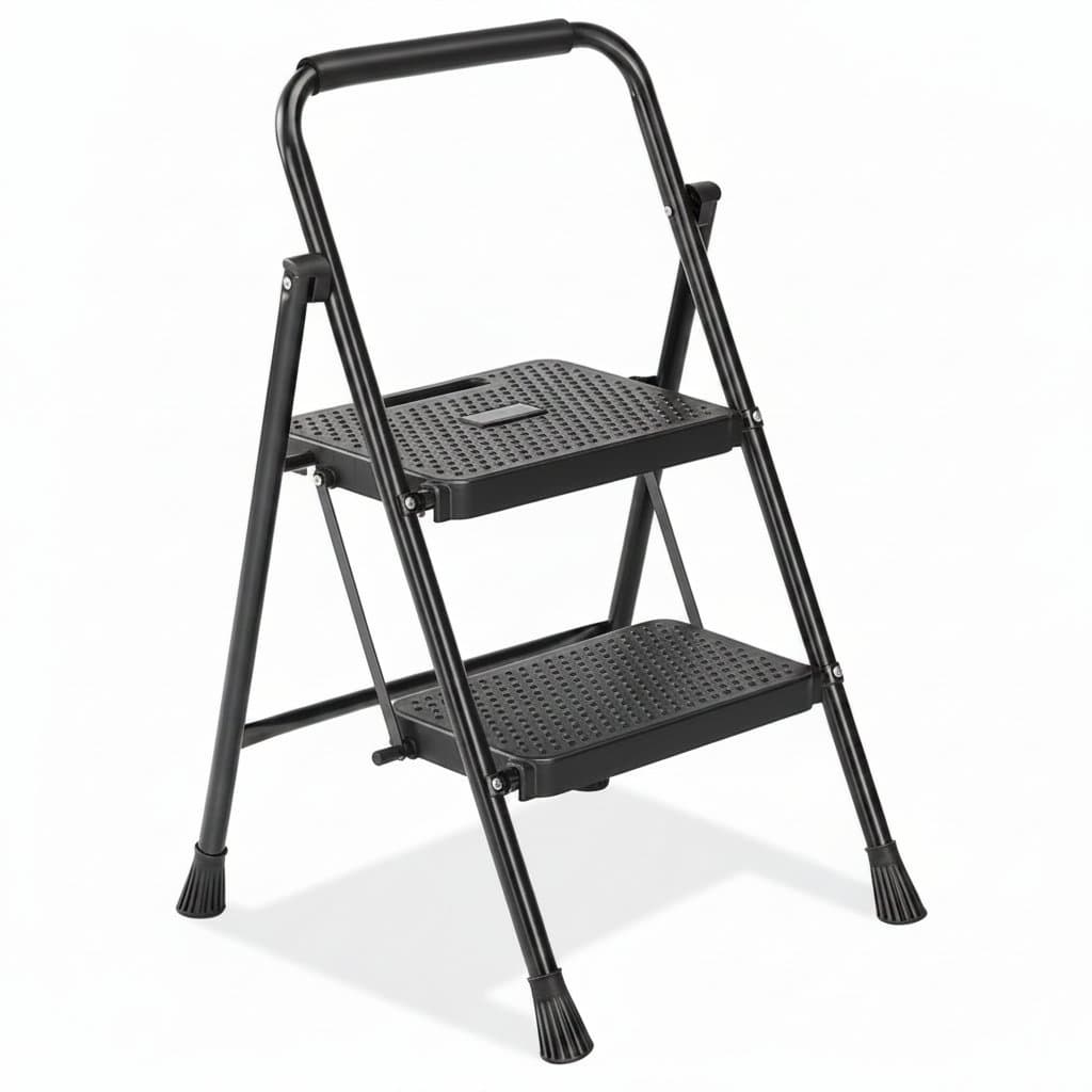 Folding Step Ladder Stool with Ladder Standoff, fully extended.