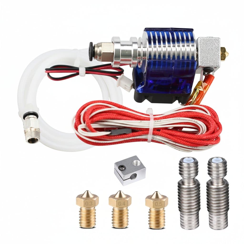 E3D V6 all-metal hot end kit for 1.75mm filament, featuring a 0.4mm brass nozzle and 40W heater for precise 3D printing.