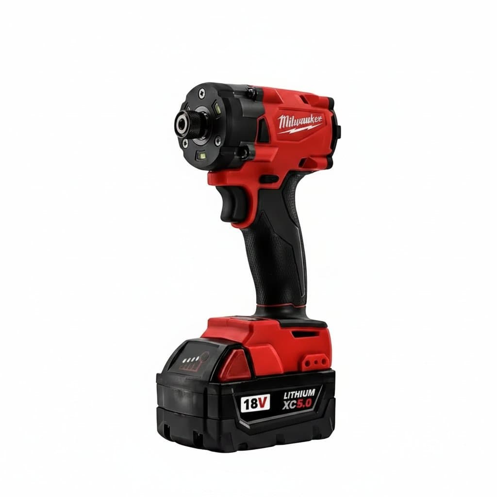 Milwaukee cordless impact wrench delivering 300N.m of torque with 4-speed settings for automotive and construction tasks.