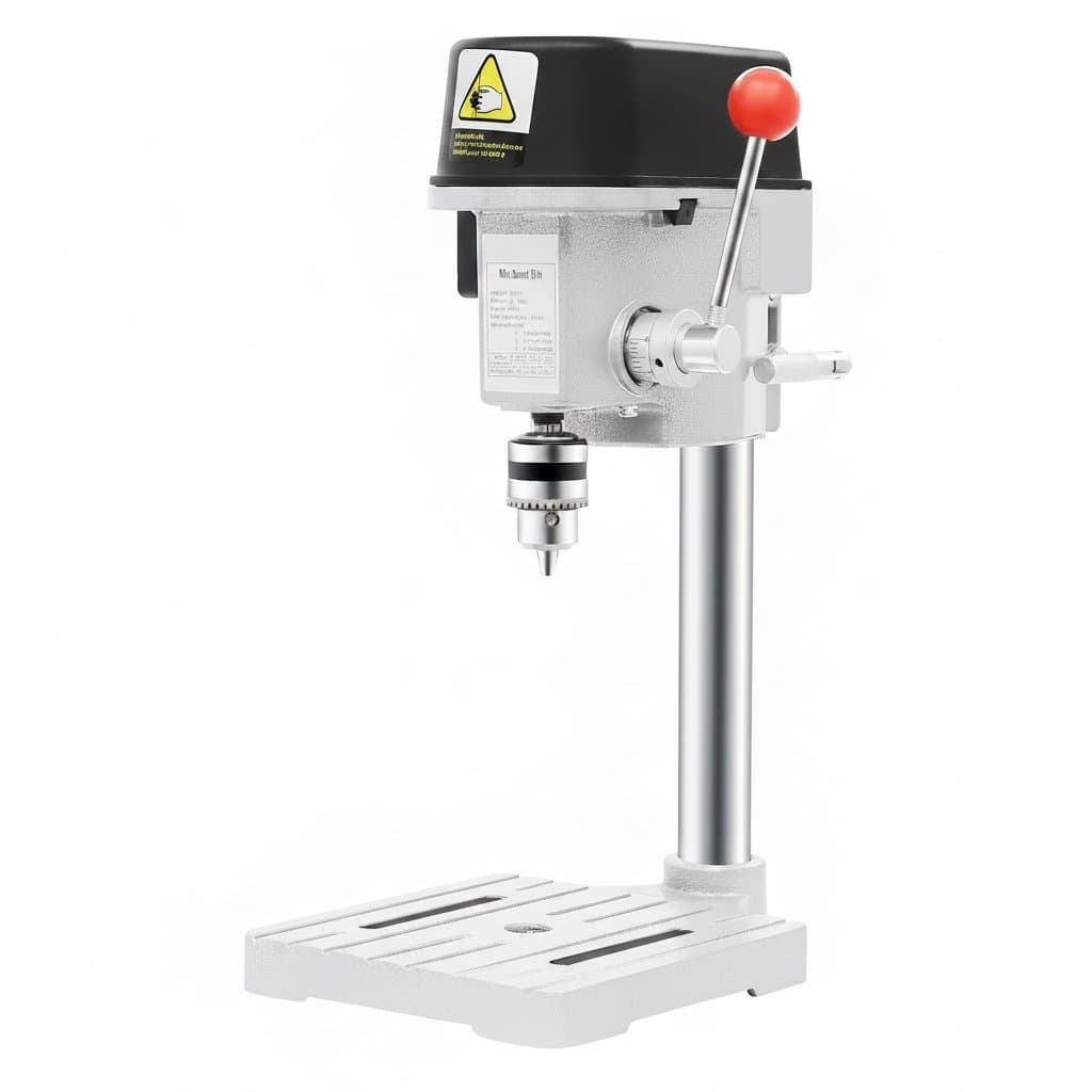 340W Mini Bench Drill Press with adjustable speed control, portable design, and high-precision chuck for detailed workshop projects.