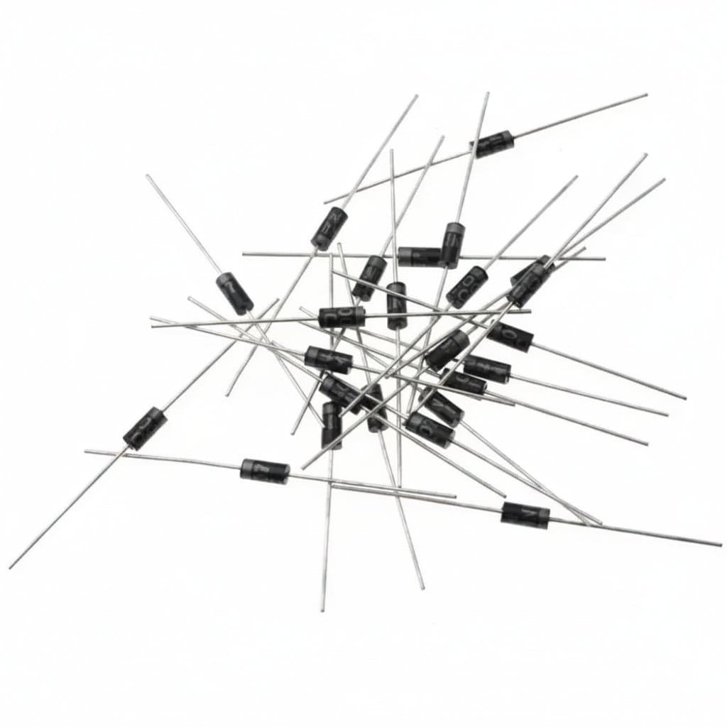 100pcs 1N4007 rectifier diode pack, 1A 1200V DO-41 package for general purpose AC to DC conversion and circuit protection.