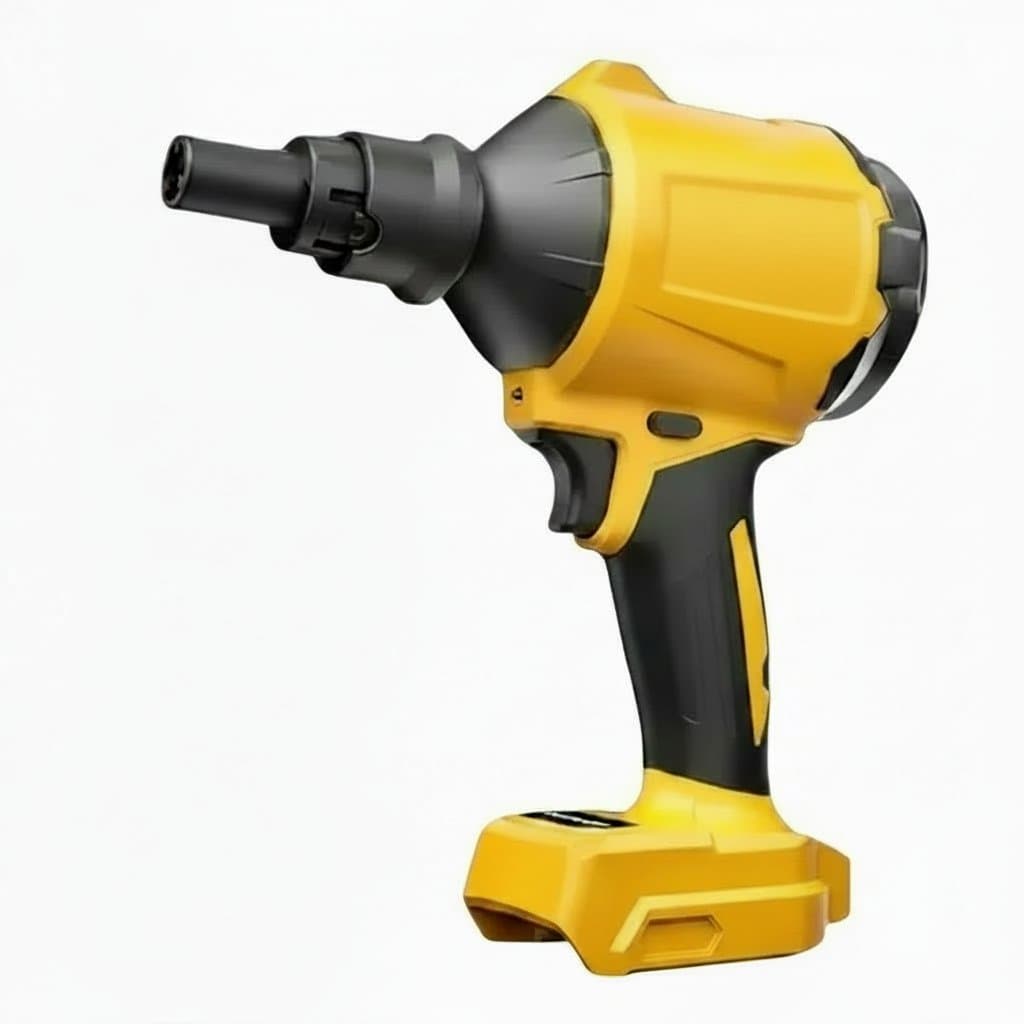 Dewalt cordless air blower and inflator tool, a brushless dust removal gun with nozzle for cleaning workshops and inflating items.