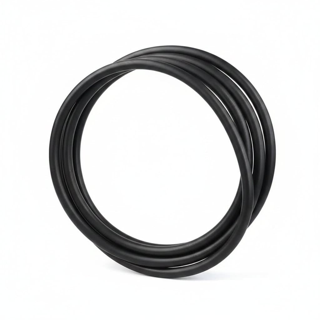 Washing machine hose: gloved hand holding black tubing loops.