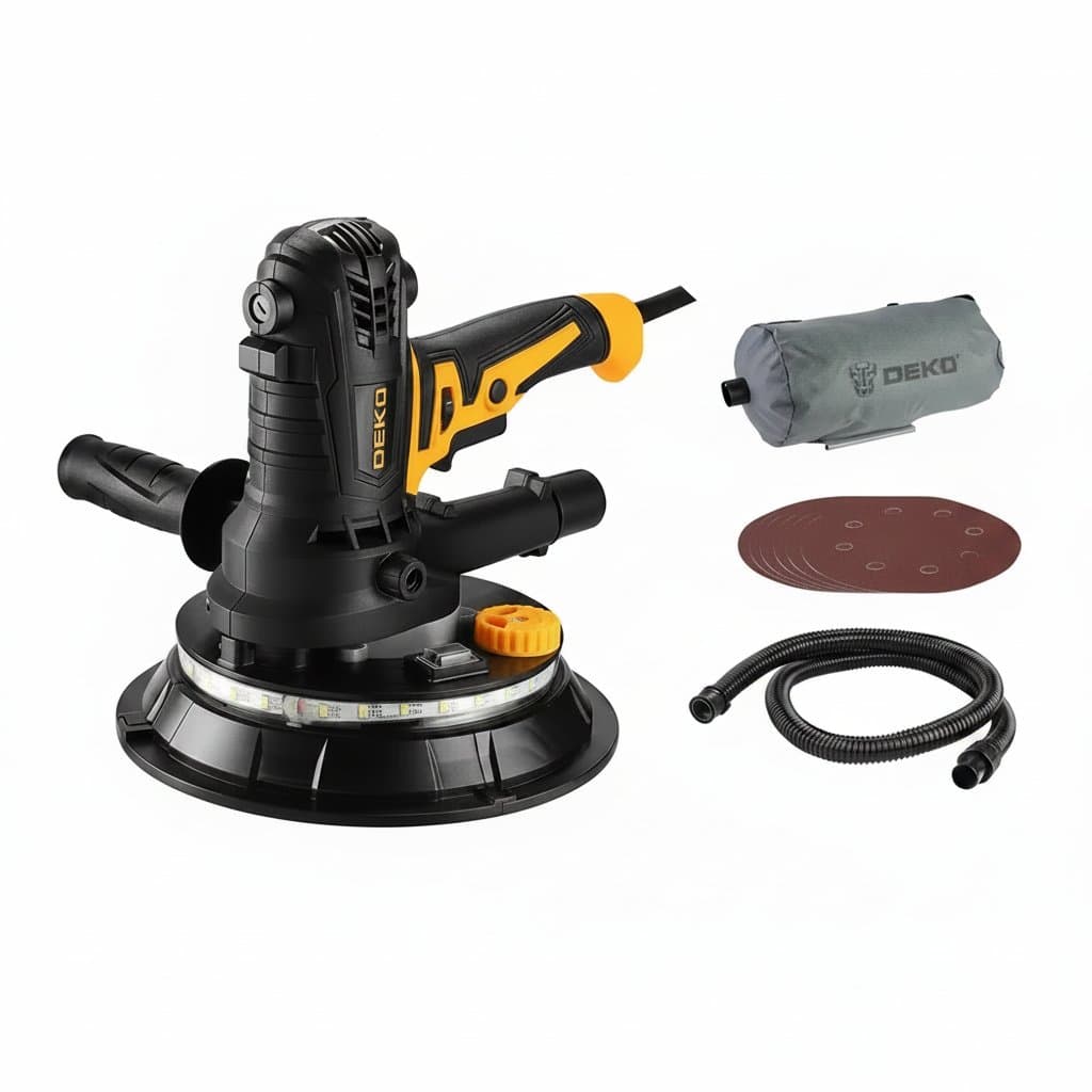 DEKO 900W portable drywall sander and grinder for efficient wall polishing and surface preparation work.