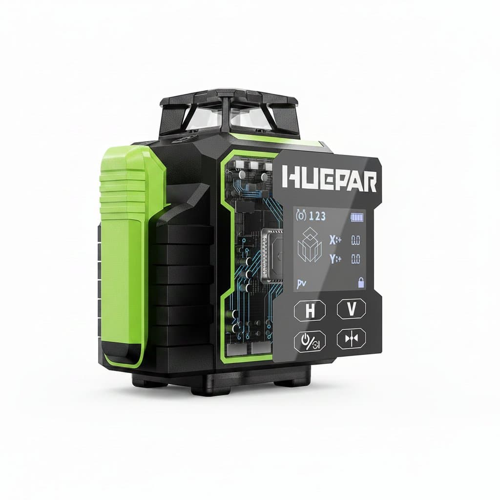 3D Laser Level | 12 Green Lines with Bluetooth | Electric Rotating Base & LCD Remote