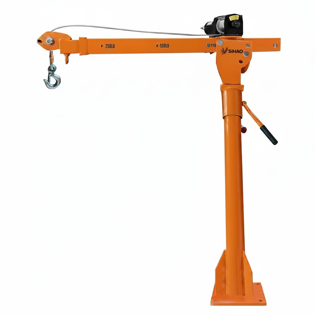SIHAO 3500lbs vehicle-mounted crane with 1100lbs electric winch and 360-degree swivel for heavy-duty truck lifting and material handling.