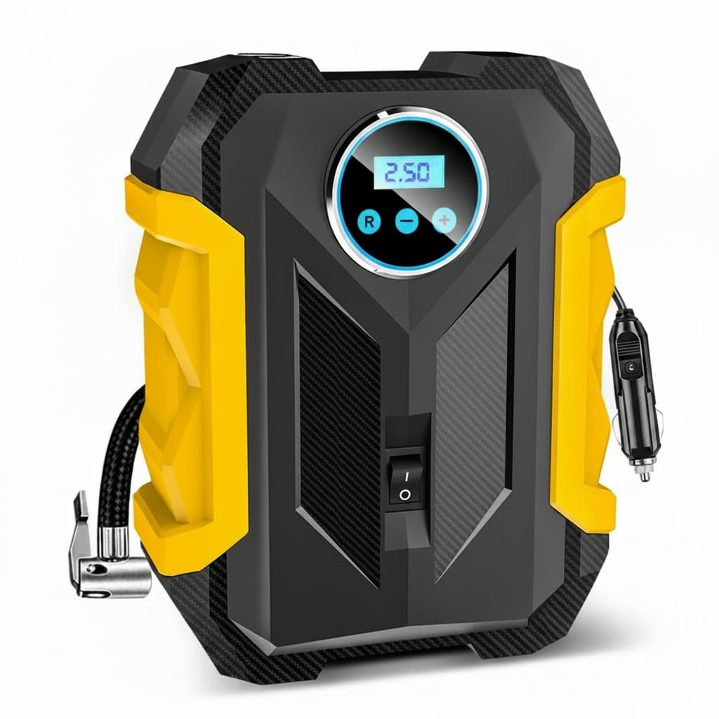 Digital tyre inflator for car.