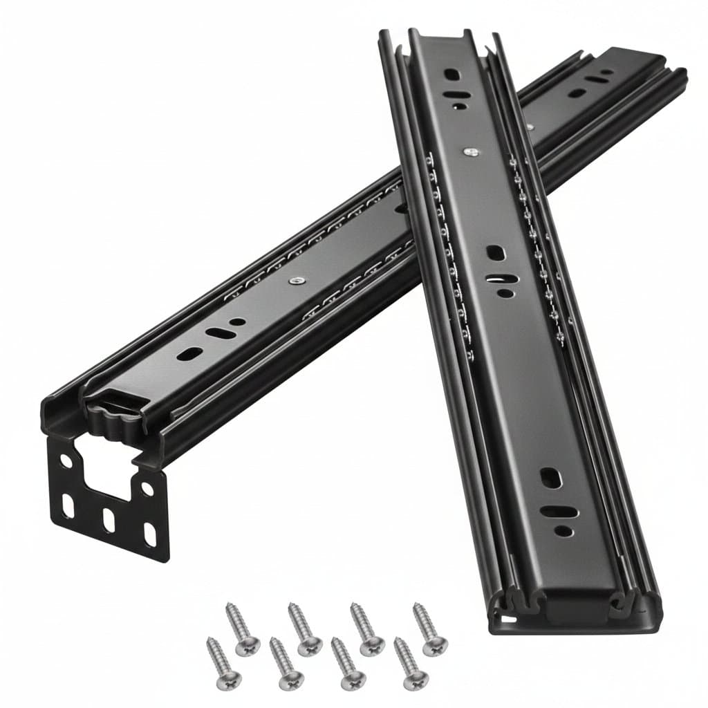Black cold-rolling steel 3-way drawer slide for 8-inch three-section furniture drawers, a heavy-duty sliding track mechanism.