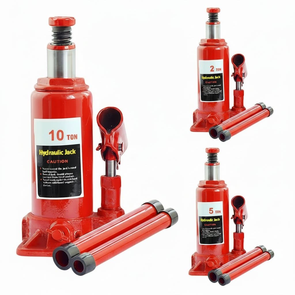 2 to 10 Ton heavy-duty welded hydraulic bottle jack for auto repair, featuring a bright yellow steel body and black saddle.
