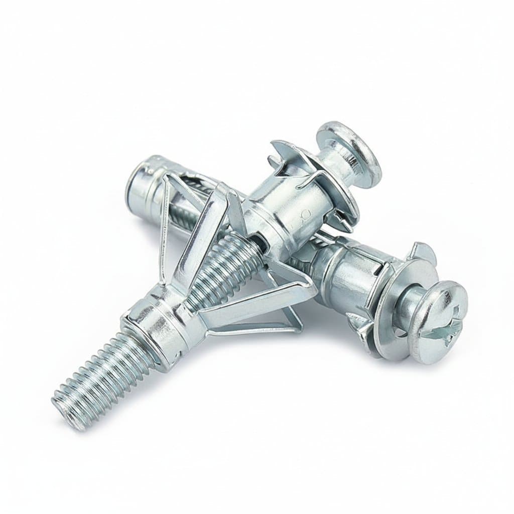 Metal expansion bolts and hollow wall plugs in sizes M4 through M8 for fixing pipes and fixtures to gypsum board and plasterboard ceilings.