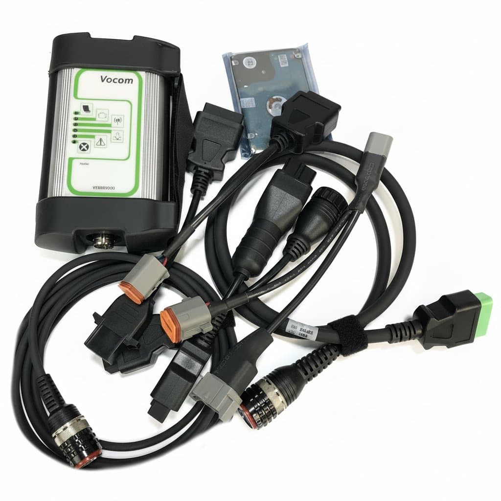 Vodia diagnostic tool with Vocom 88890300 for industrial and marine engine scanning, designed for professional heavy-duty applications.