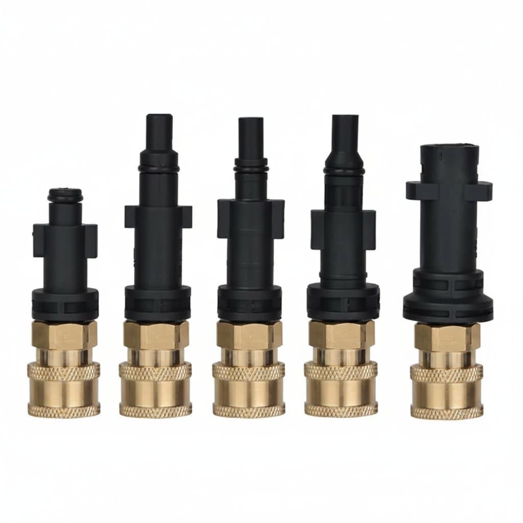 Quick-release pressure washer adapter with a 1/4-inch connection for fast attachment changes during cleaning projects.