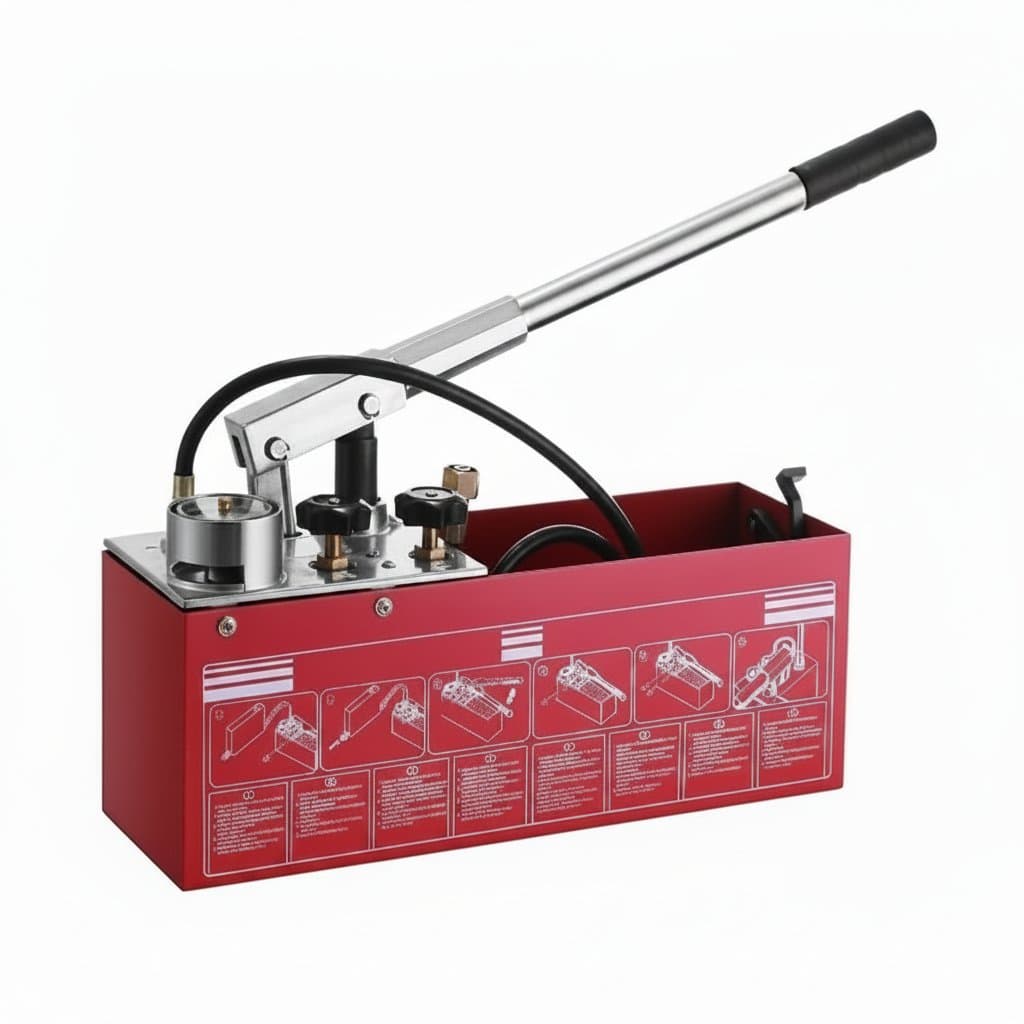 VEVOR hydraulic manual pressure test pump with 0-50 bar range and 12L tank for hydrostatic testing of pipelines, heating, and irrigation systems.