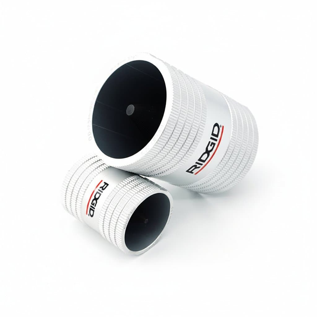 RIDGID 29993 pipe reamer for deburring stainless steel pipes from 1/2-inch to 2-inch inner and outer diameters.