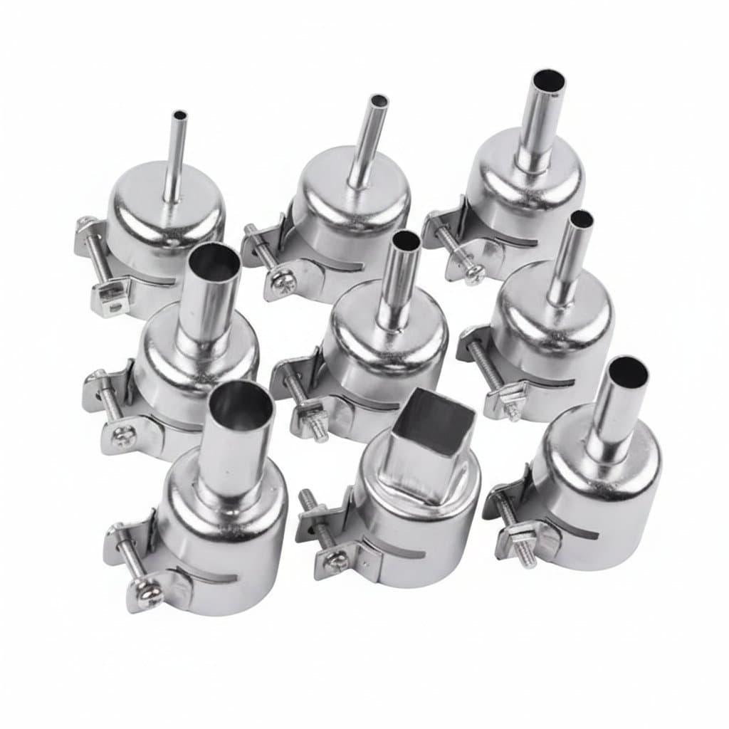 9PCS 850 Hot Air Nozzle Set with 3-12mm universal round nozzles for 852D and 898 soldering heat guns, for welding and rework.
