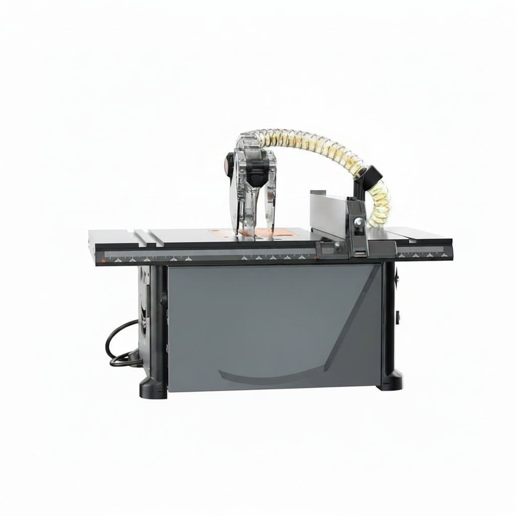 DG-2000W Multifunctional Woodworking Sliding Table Saw with 8.5-inch blade, dust-free collection system, and solid wood cutting capacity.