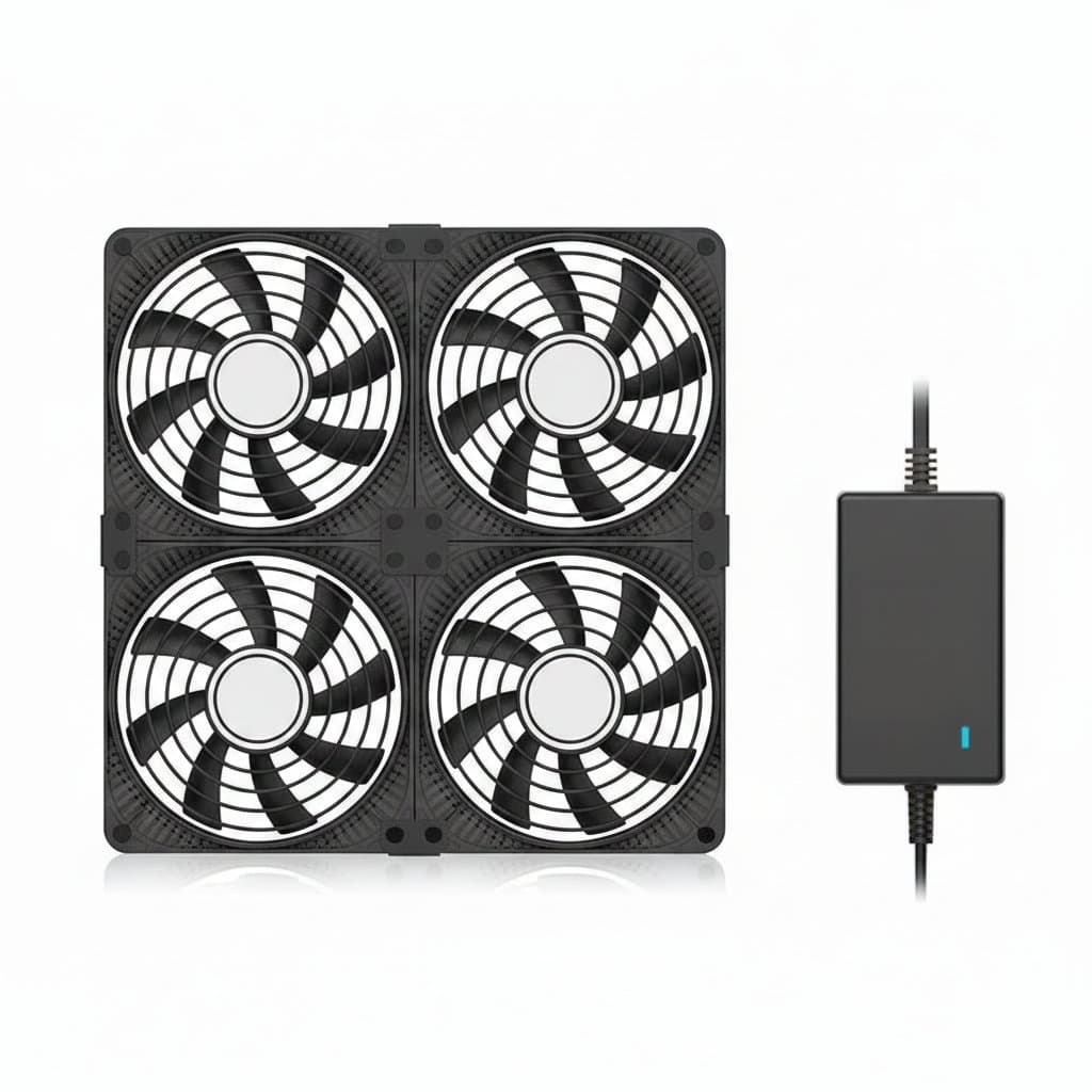 TEUCER 3000RPM 120mm high-speed cooling fan for Bitcoin mining rigs and server cabinets, featuring a large air volume and 220V power with adapter.
