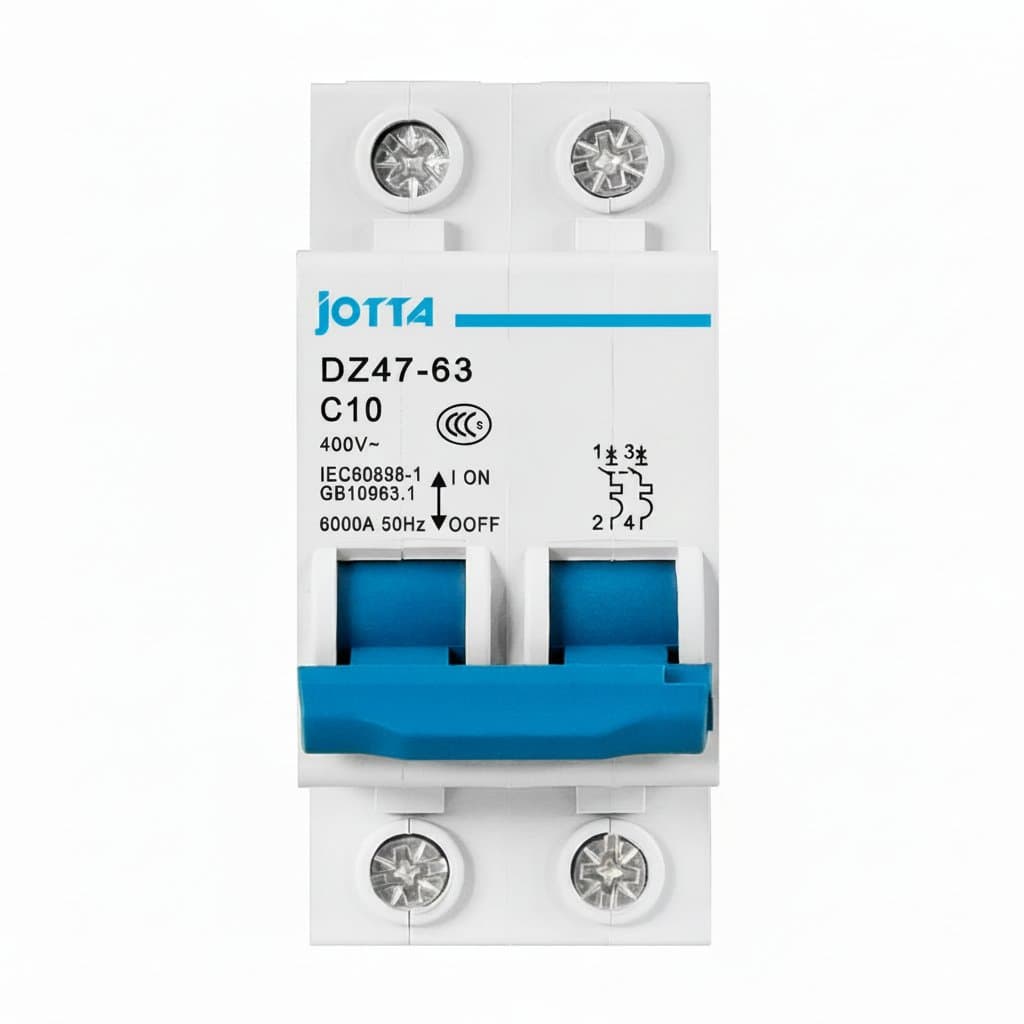 DZ47 C Type Mini Circuit Breaker, 2-pole 10A to 63A, for 230V/400V AC overload and short circuit protection with DIN rail mount.