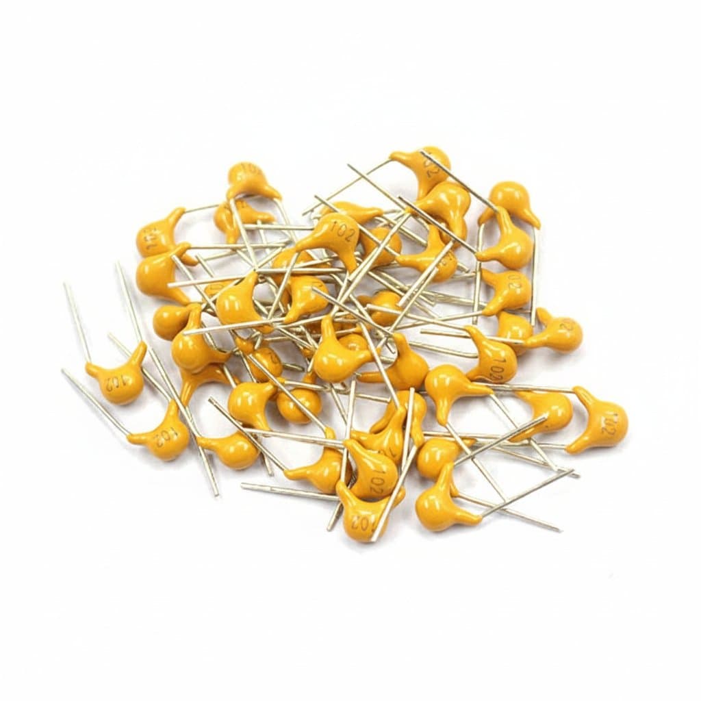 100pcs multilayer ceramic capacitor assortment kit with values from 10pF to 10uF and 50V rating, organized in a labeled storage case.