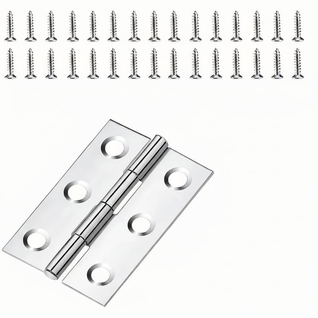 Set of four 2-inch stainless steel folding hinges with assigned screws for doors, windows, or home furniture.
