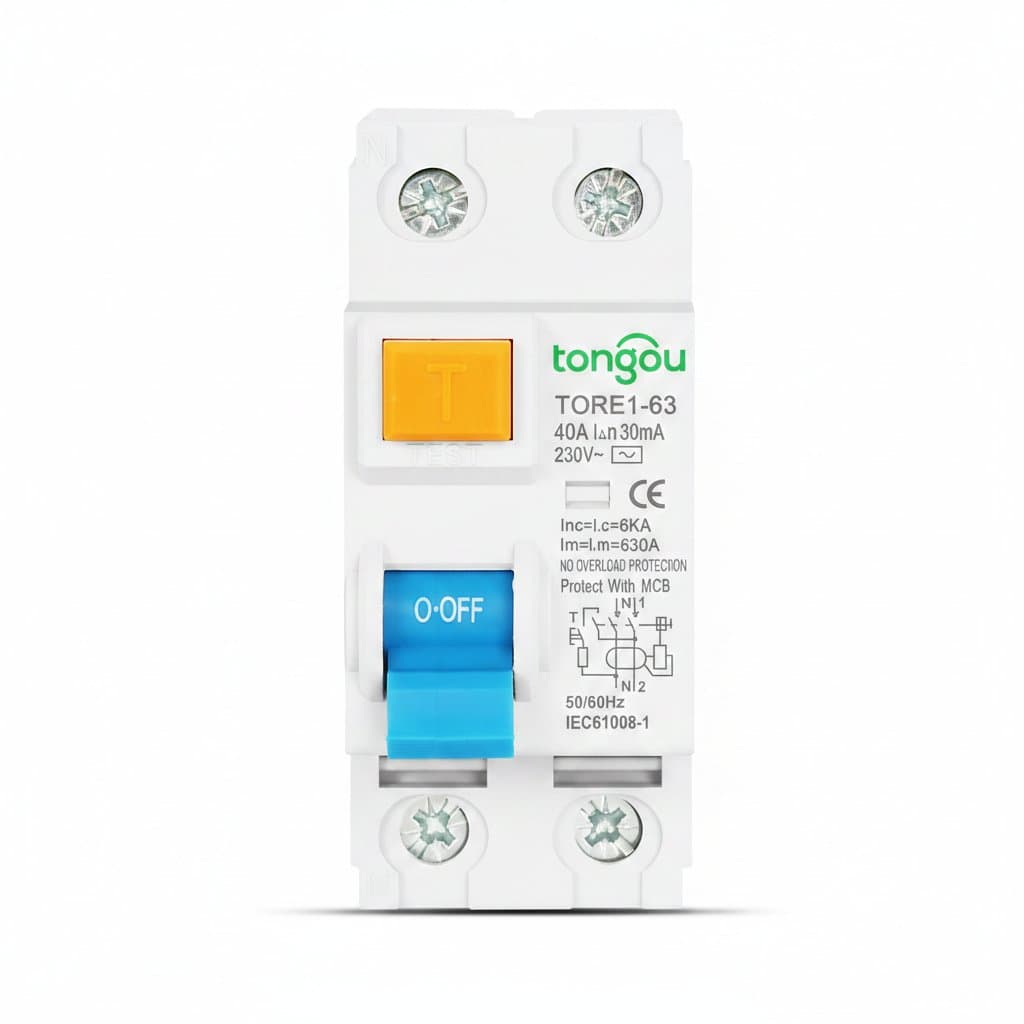 TONGOU AC Type RCCB circuit breaker for RC models, offering 10mA to 300mA residual current protection against earth leakage.
